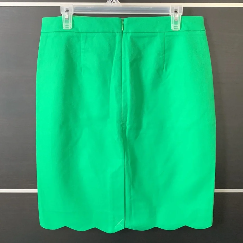 J. Crew Green Pencil Scalloped Hem Skirt